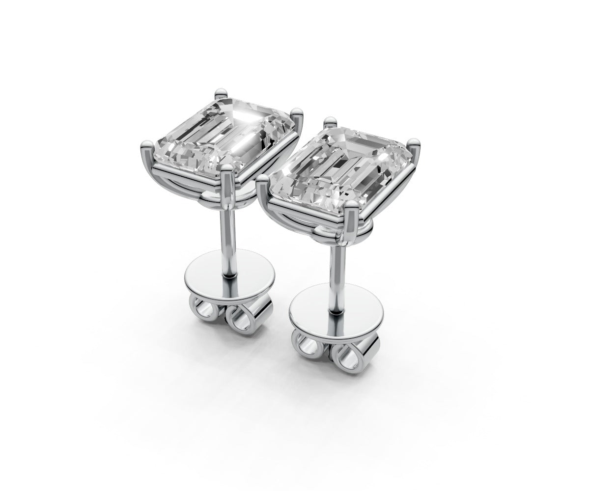 2.5ct Emerald 4 Prong Basket Studs - Laboratory Grown Diamond