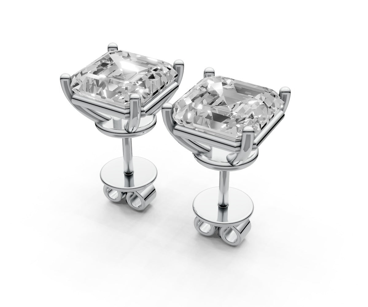 4ct Asscher 4 Prong Basket Studs - Laboratory Grown Diamond