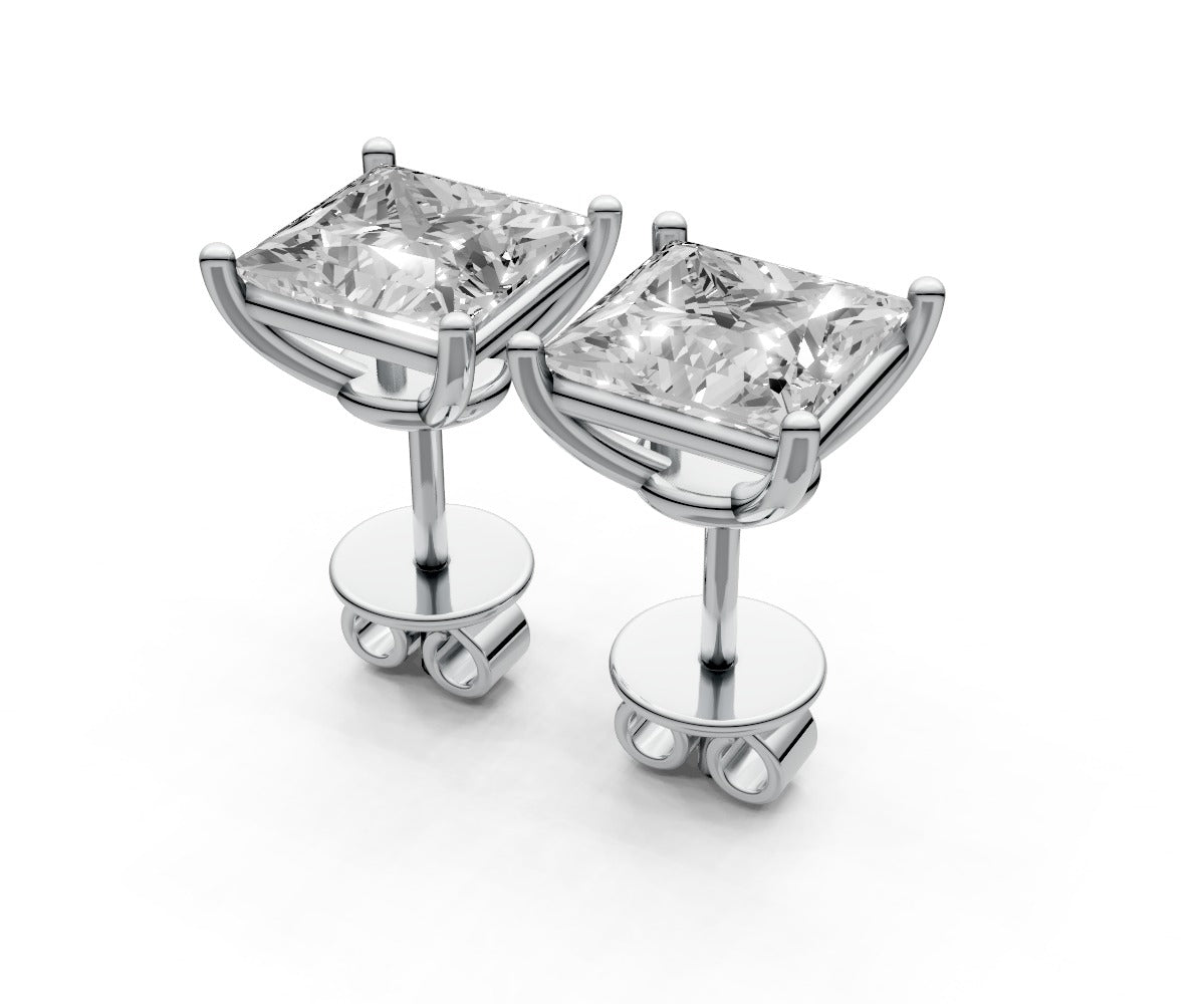 2.5ct Princess 4 Prong Basket Studs - Laboratory Grown Diamond