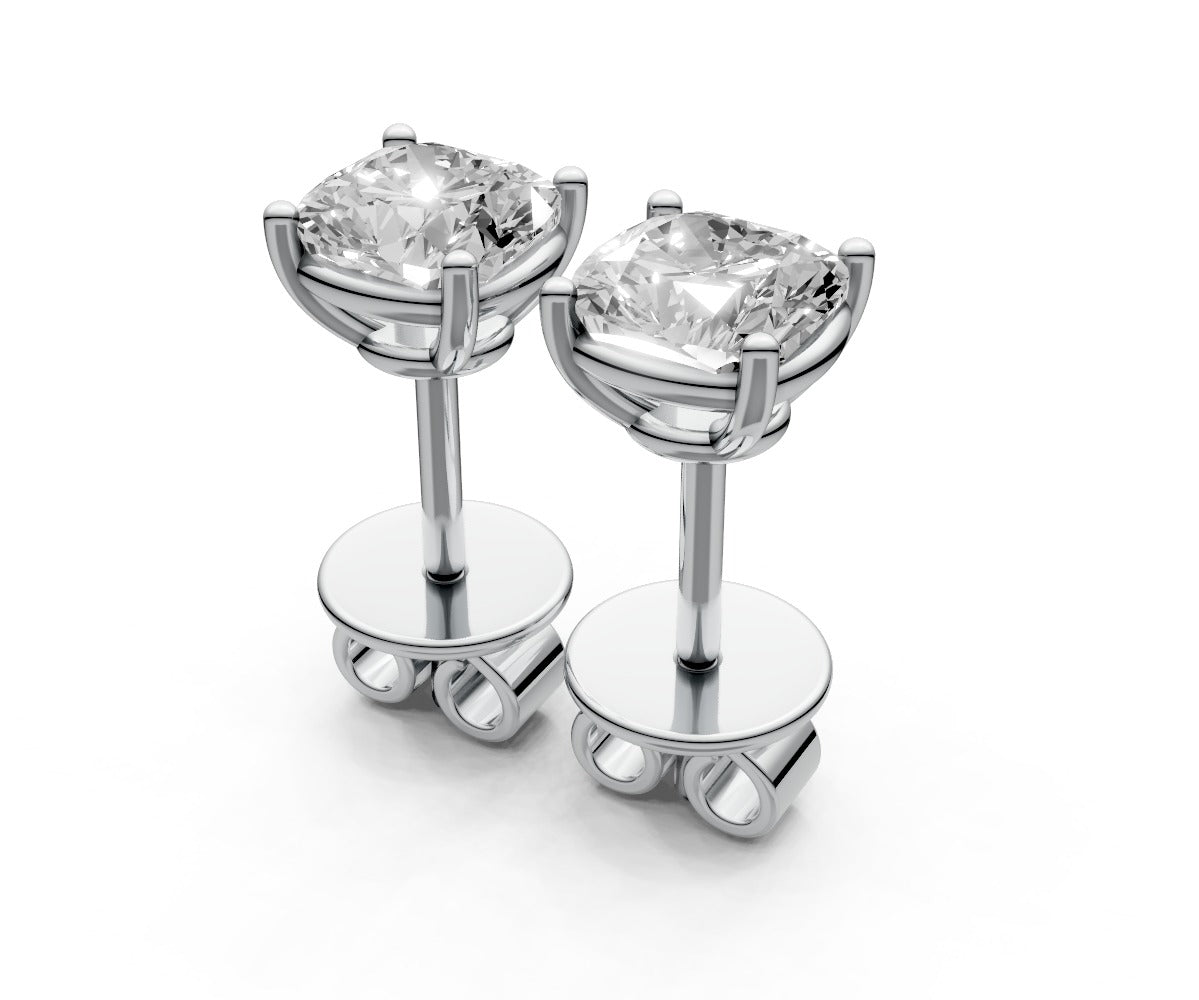 1ct Cushion 4 Prong Basket Studs - Laboratory Grown Diamond