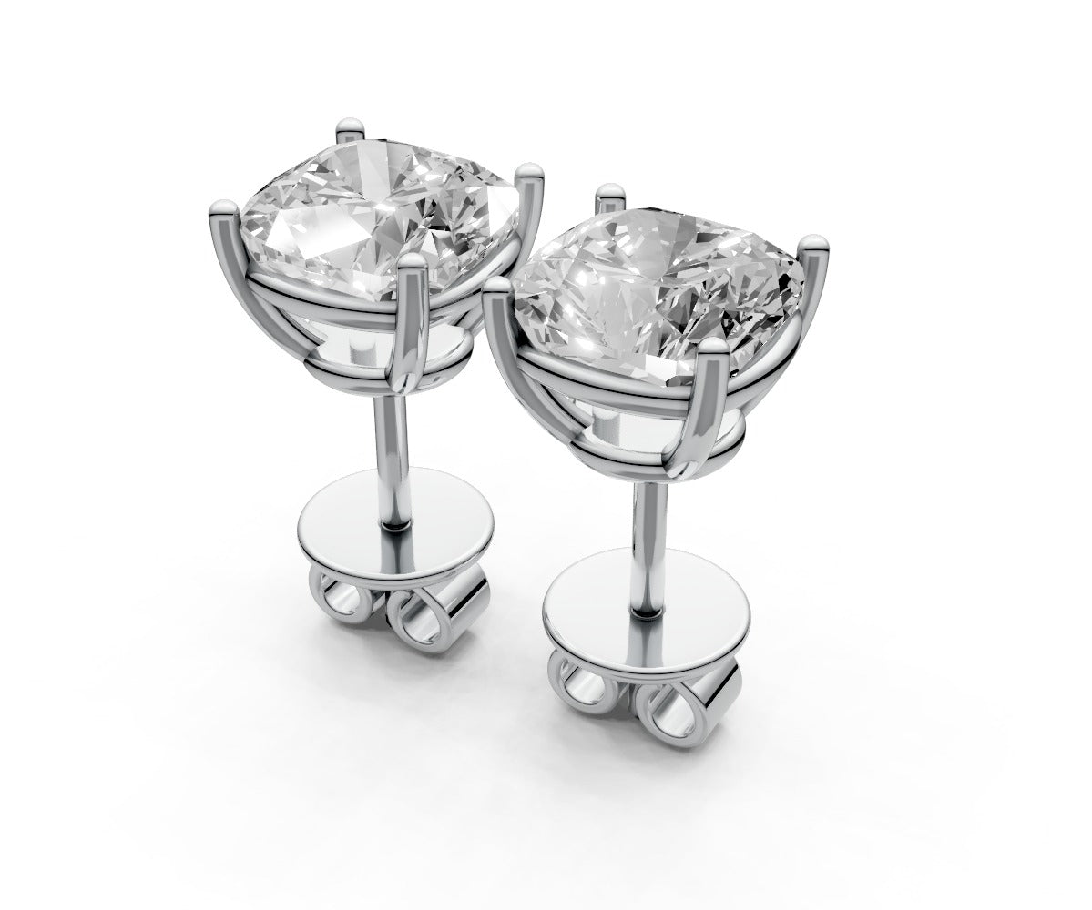 2.5ct Cushion 4 Prong Basket Studs - Laboratory Grown Diamond
