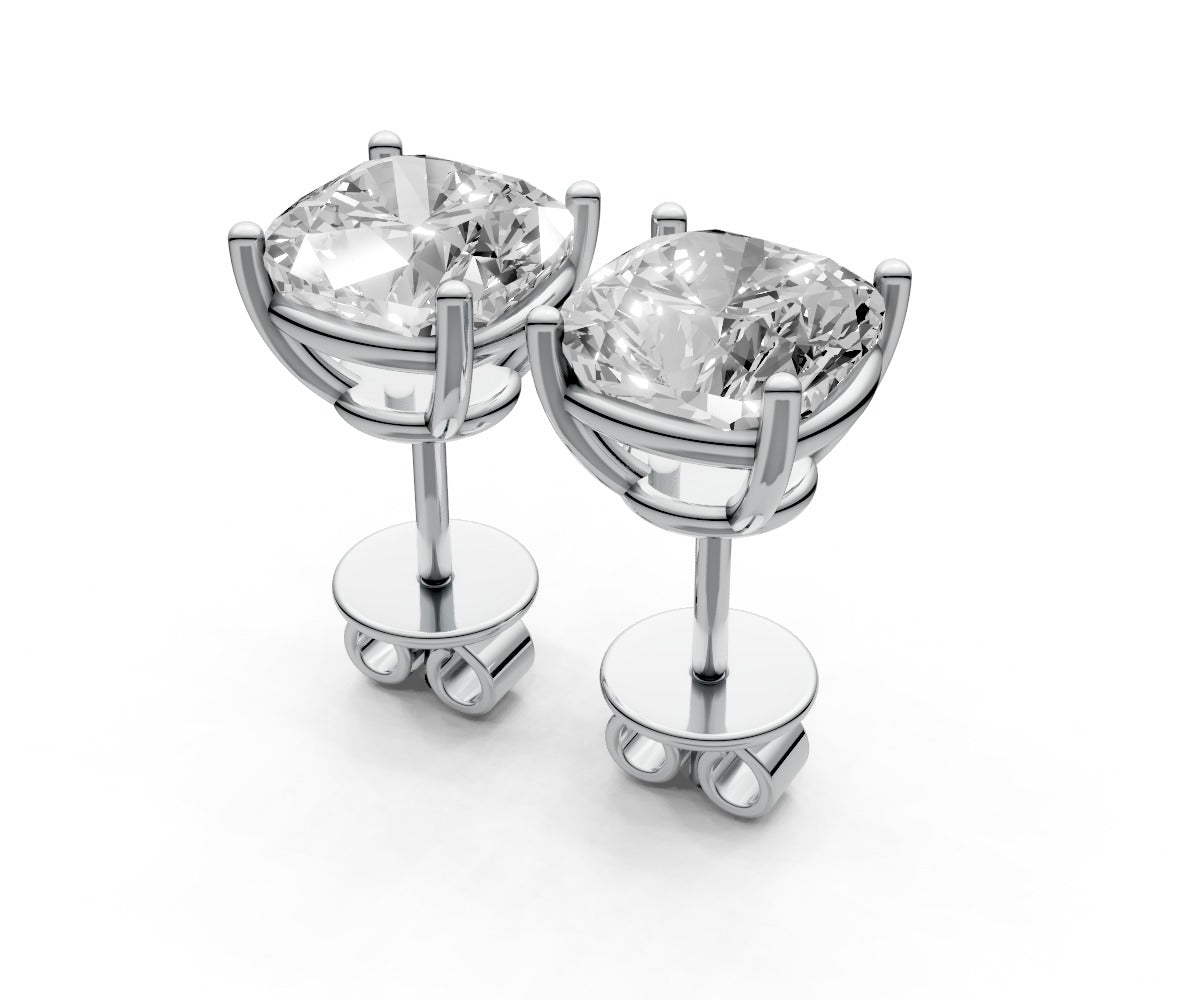 3ct Cushion 4 Prong Basket Studs - Laboratory Grown Diamond