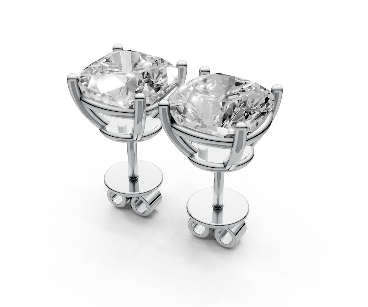 4ct Cushion 4 Prong Basket Studs - Laboratory Grown Diamond