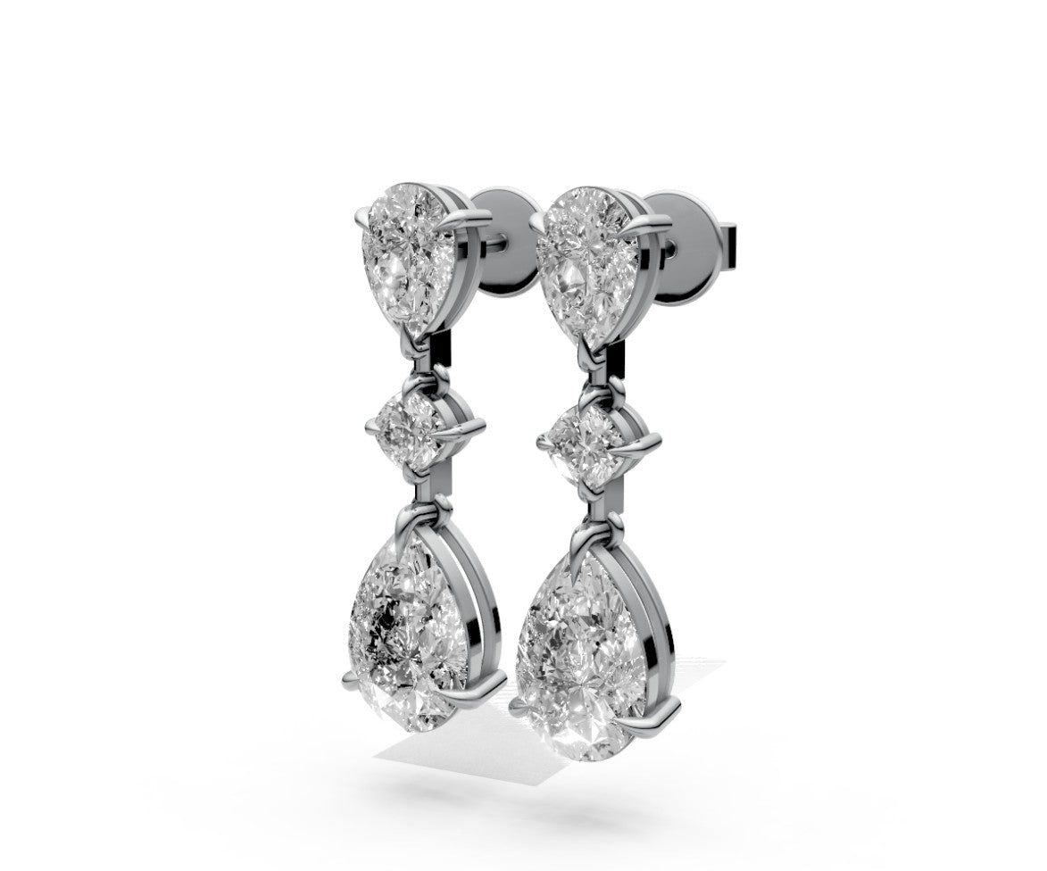 1ct Pear Triple Drop Stud Studs - Laboratory Grown Diamond