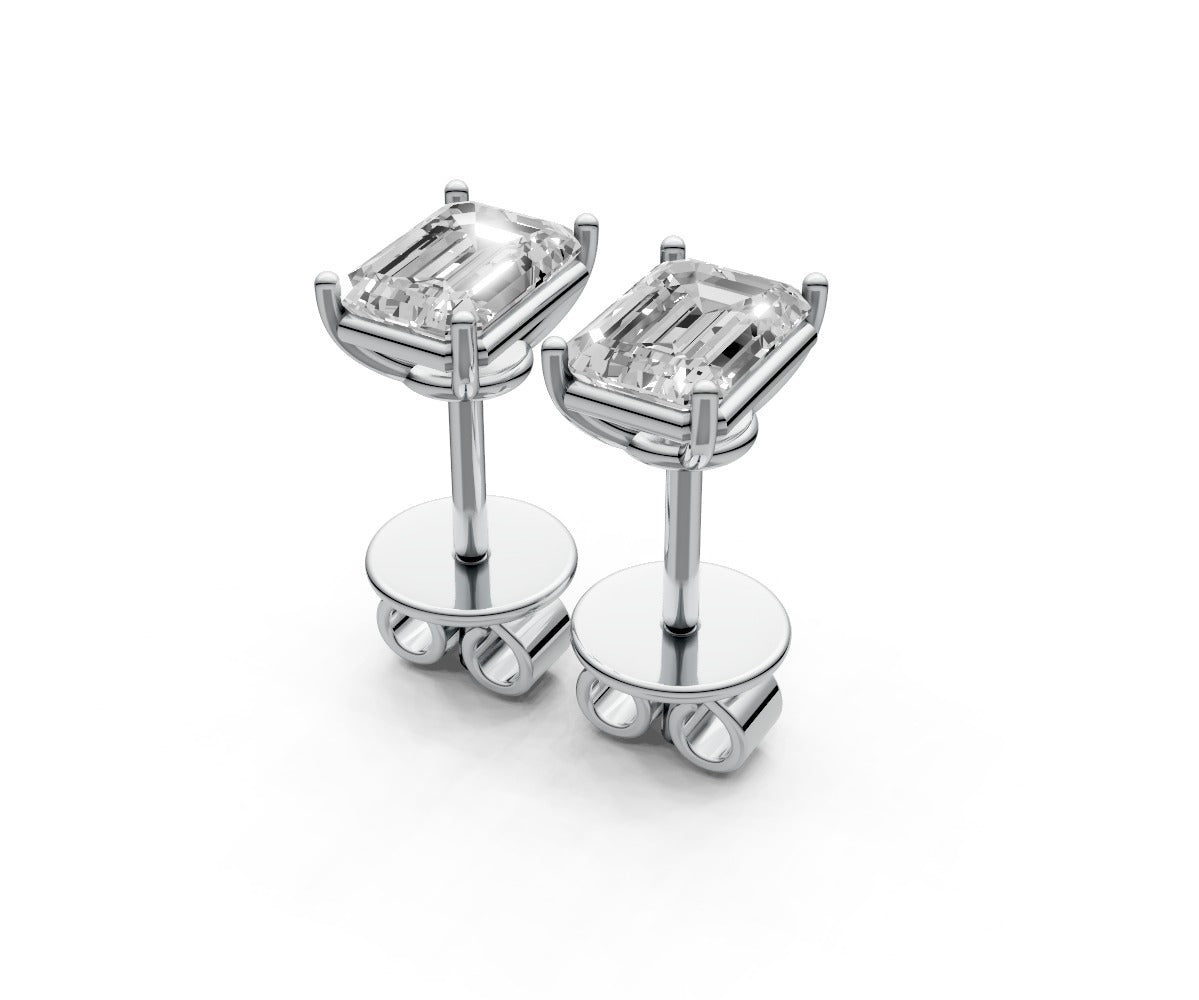 1ct Emerald 4 Prong Basket Studs - Laboratory Grown Diamond