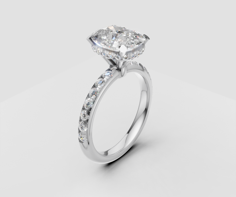 2.3ct Oval Solitaire with Hidden Halo and Half Pave Band - Laboratory Grown Diamond