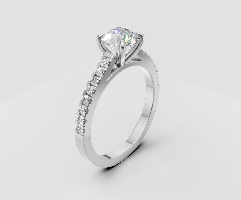 1ct Round Solitaire and Half Pave Band - Laboratory Grown Diamond