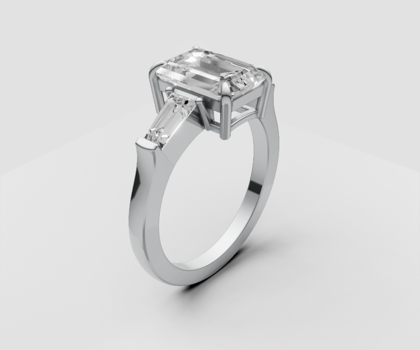3ct Emerald Solitaire with With Side Stones - Laboratory Grown Diamond (Design #6)