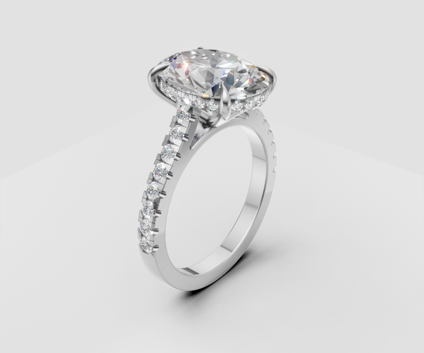 3ct Oval Solitaire with Hidden Halo and Half Pave Band - Laboratory Grown Diamond