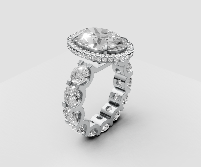5.5ct Oval Solitaire with Hidden Halo and Full Pave Band - Laboratory Grown Diamond (Design #13)