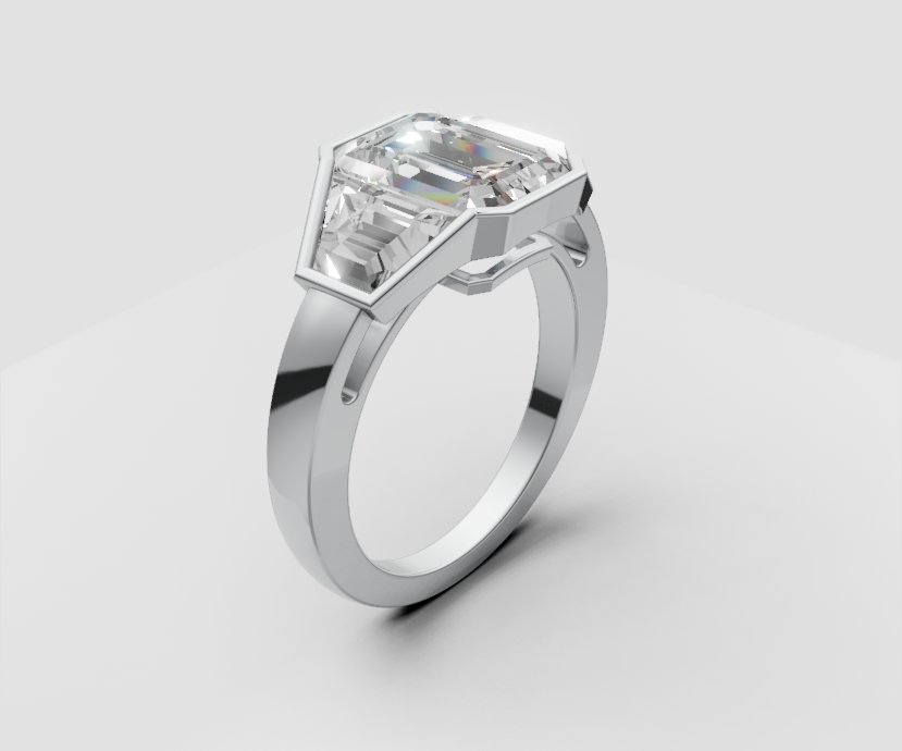 3ct Emerald Solitaire with With Side Stones - Laboratory Grown Diamond (Design #16)