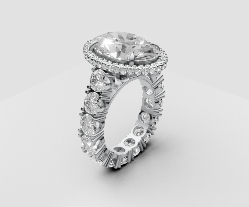 5.5ct Oval Solitaire with Hidden Halo and Full Pave Band - Laboratory Grown Diamond (Design #17)