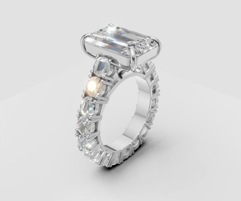5ct Emerald Solitaire and Full Pave Band - Laboratory Grown Diamond