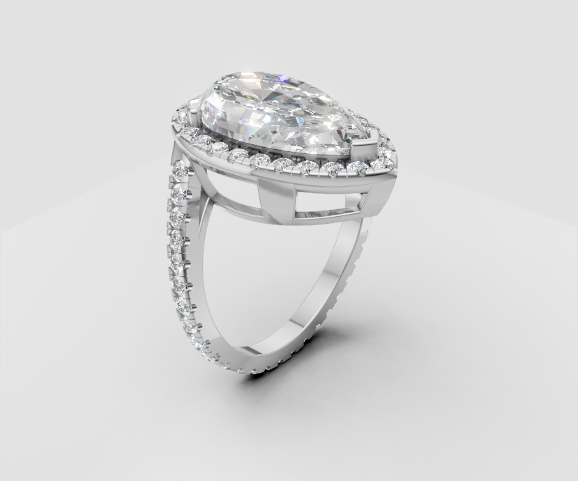 7ct Pear Solitaire with Halo and Full Pave Band - Laboratory Grown Diamond