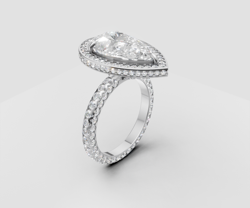 5ct Pear Solitaire with Hidden Halo and Full Pave Band - Laboratory Grown Diamond