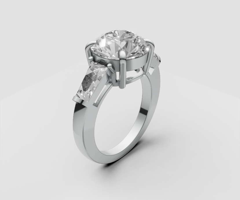 5ct Round Solitaire with With Side Stones - Laboratory Grown Diamond