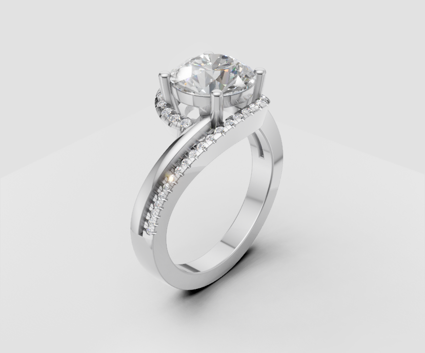 2ct Round Solitaire with Bypass and Full Pave Band - Laboratory Grown Diamond