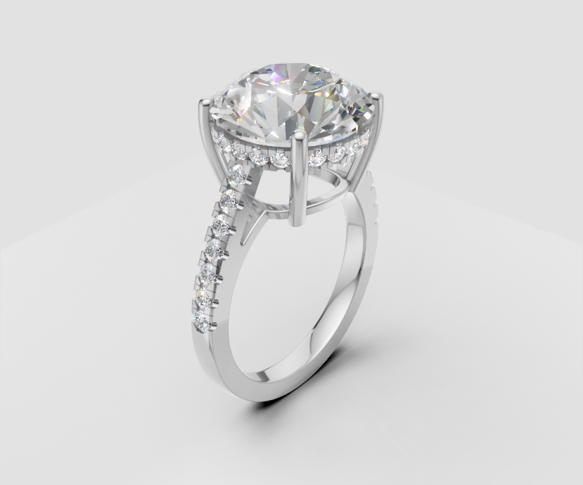 5.5ct Round Solitaire with Hidden Halo and Half Pave Band - Laboratory Grown Diamond