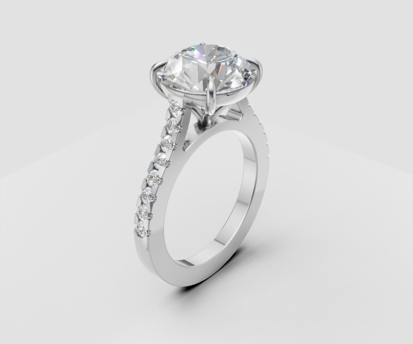 4ct Round Solitaire and Half Pave Band - Laboratory Grown Diamond