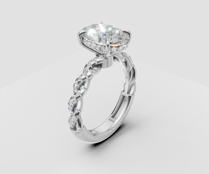 3ct Oval Solitaire and Half Pave Band - Laboratory Grown Diamond