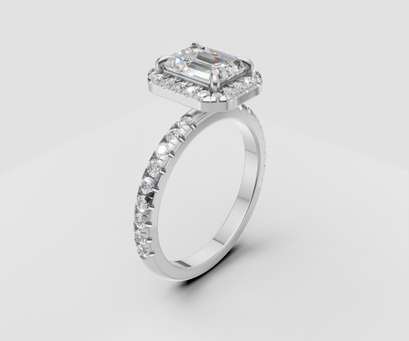 1.5ct Radiant Solitaire with Halo and Half Pave Band - Laboratory Grown Diamond