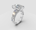 5ct Emerald Solitaire and Half Pave Band - Laboratory Grown Diamond