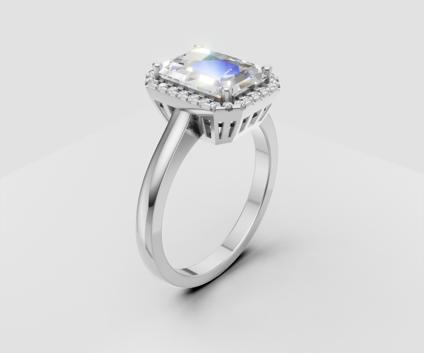 1.75ct Emerald Solitaire with Halo - Laboratory Grown Diamond