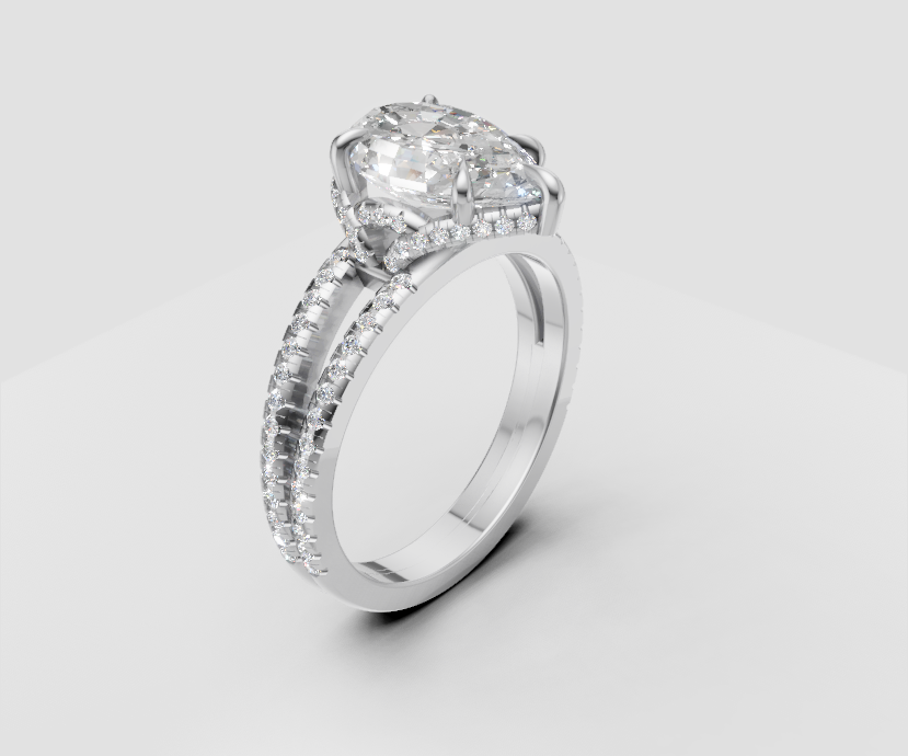 1.5ct Pear Solitaire and Half Pave Band - Laboratory Grown Diamond