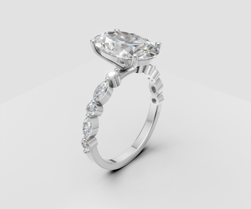 2.8ct Oval Solitaire with Side Stones - Laboratory Grown Diamond