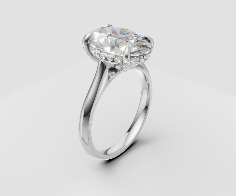 4ct Oval Solitaire with Hidden Halo - Laboratory Grown Diamond (Design #54)