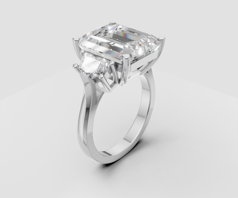6ct Emerald Solitaire with Side Stones - Laboratory Grown Diamond