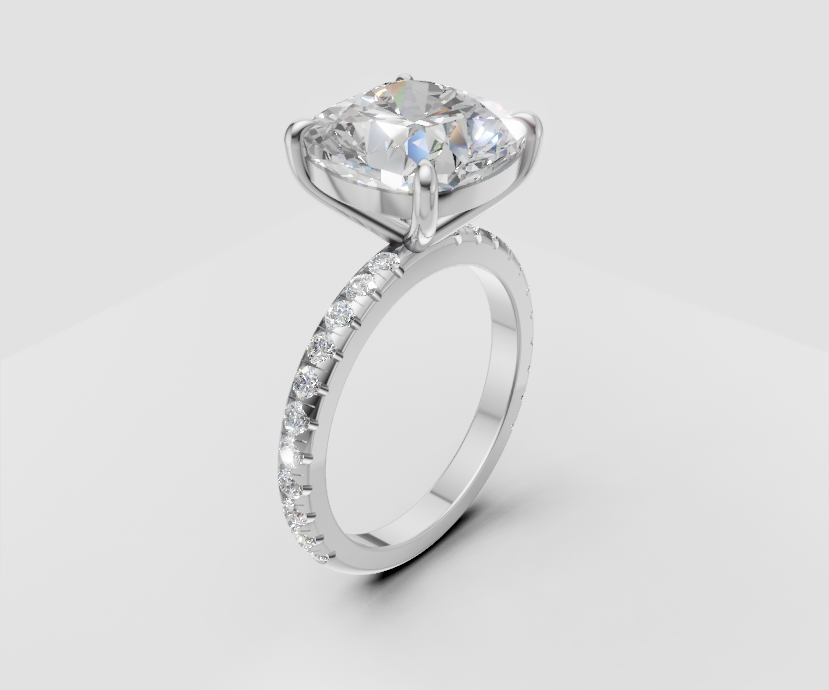 6ct Cushion Solitaire and Half Pave Band - Laboratory Grown Diamond