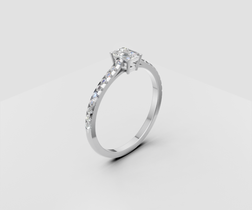 0.3ct Emerald Solitaire and Half Pave Band - Laboratory Grown Diamond